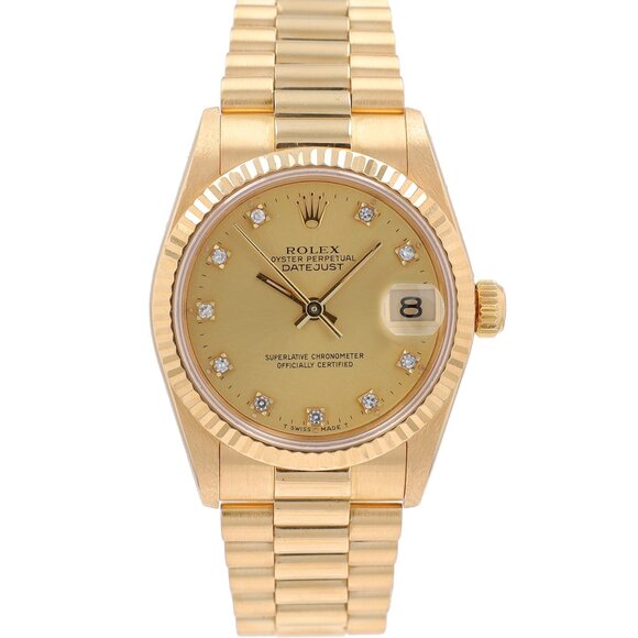 Rolex Datejust 68278 31mm Champagne Diamonds Dial Fluted Bezel President Band - Picture 1 of 9